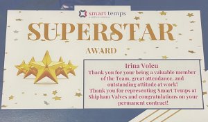 Smart Temps Superstar award has been awarded to Irina Volcu